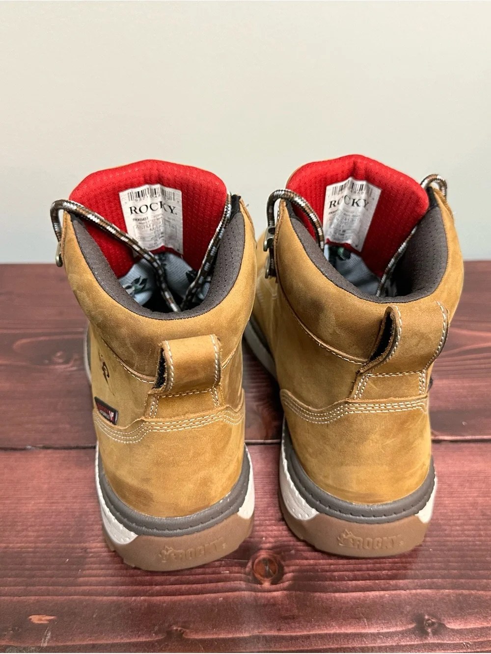 Rocky Tan Brown White Men's Waterproof Hiking Boots with Composite Toe